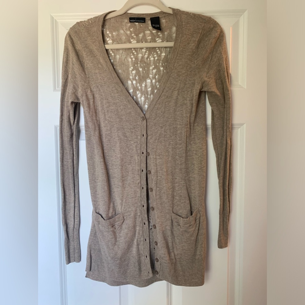 Lightweight cardigan with crochet detail on back
